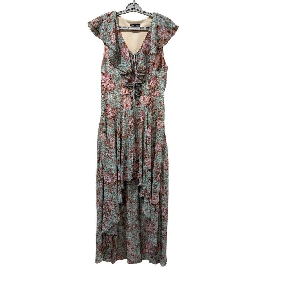 City Triangles Sage Pink Floral High Low Ruffle Maxi Dress Size 11 NWT